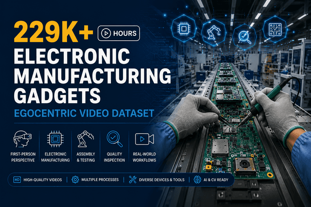 229K+ Hours Electronic Manufacturing Gadgets Egocentric Video Dataset Dataset on Opendatabay data marketplace