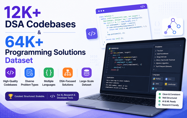 12K+ DSA Codebases & 64K+ Programming Solutions Dataset Dataset on Opendatabay data marketplace