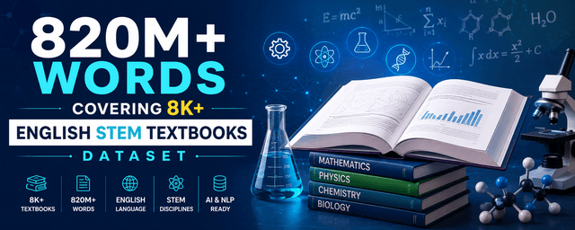 820M+ Words covering 8K+ English STEM Textbooks Dataset Dataset on Opendatabay data marketplace