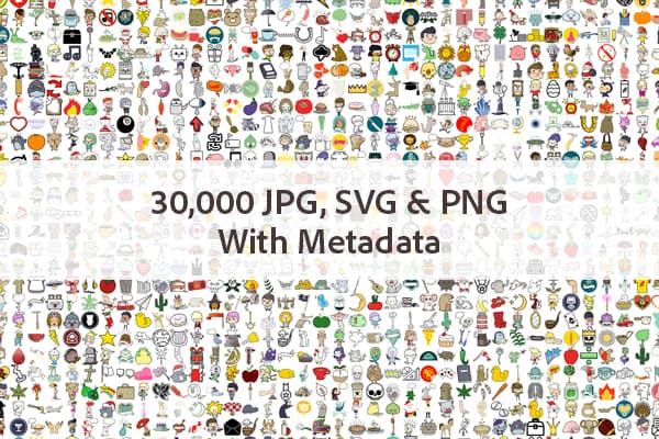 30,000 JPG, SVG & PNG Hand Drawn Vector Images Dataset on Opendatabay data marketplace