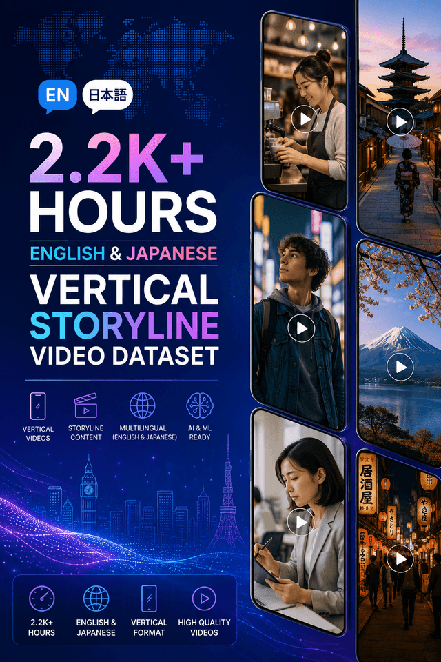 2.2K+ Hours English and Japanese Vertical Storyline Video Dataset Dataset on Opendatabay data marketplace